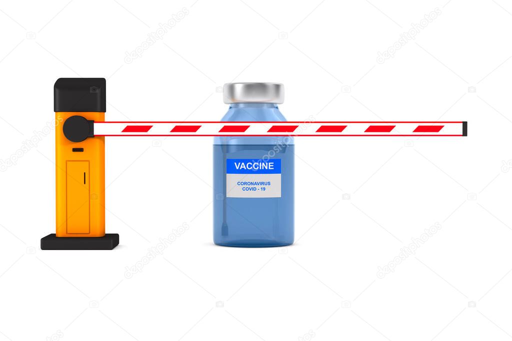 automatic barrier and vaccine from covid-19 on white background. Isolated 3D illustration