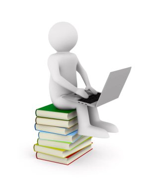 Beyaz arka plan üzerine çevrimiçi eğitim. İzole edilmiş üç boyutlu illüstrasyon