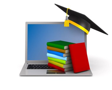 Beyaz arka plan üzerine çevrimiçi eğitim. İzole edilmiş üç boyutlu illüstrasyon