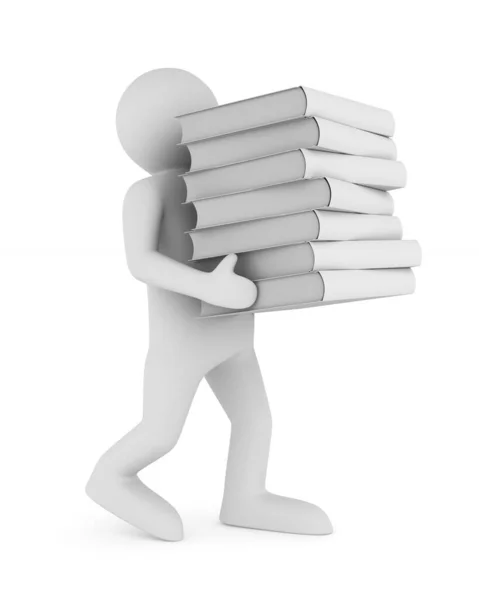 Man Carry Pile Books White Background Isolated Illustration — Stock Photo, Image