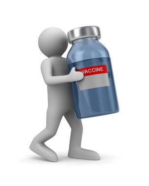 Beyaz arka planda aşısı olan bir doktor. İzole edilmiş üç boyutlu illüstrasyon