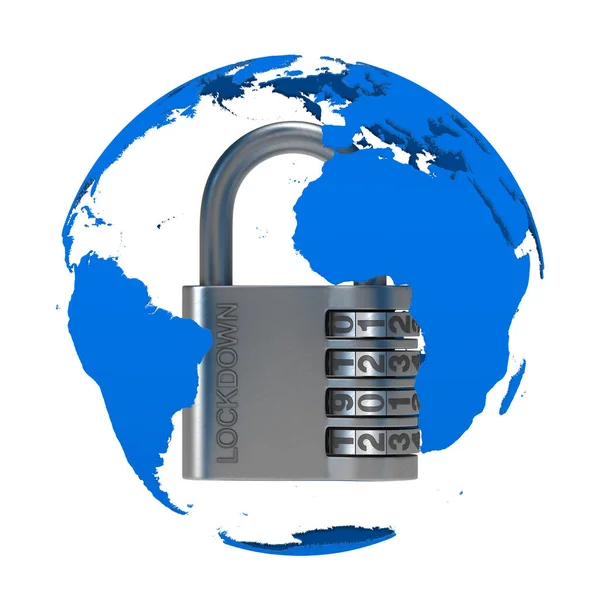 Metallic Padlock Text Lockdown White Background Isolated Illustration — Stock Photo, Image