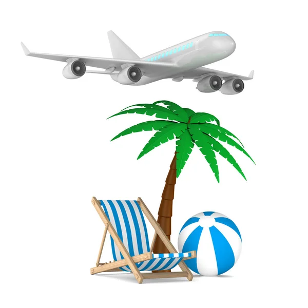 Airplane Chaise Lounge Palm Tree White Background Isolated Illustration — Stock Photo, Image