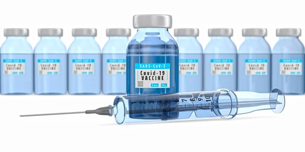 Injectiespuit Vaccin Van Covid Witte Achtergrond Geïsoleerde Illustratie — Stockfoto