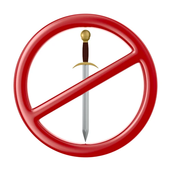 Señal Prohibida Espada Sobre Fondo Blanco Ilustración Aislada —  Fotos de Stock