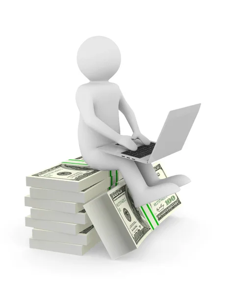 Geld Man Met Laptop Witte Achtergrond Geïsoleerde Illustratie — Stockfoto