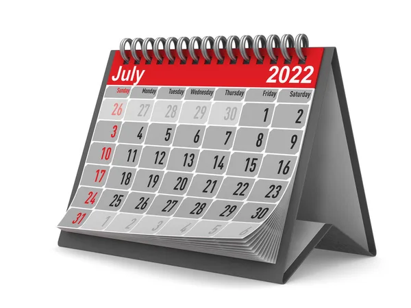 2022 Kalender För Juli Isolerad Illustration — Stockfoto