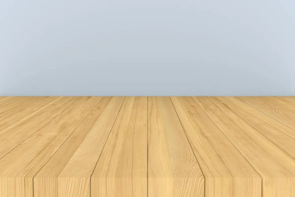 木製の床の青い壁に勝つ 空き部屋だ 3Dイラスト — ストック写真