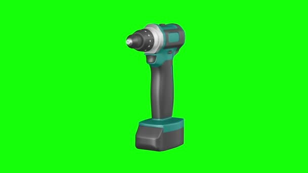 Electric Screwdriver Green Background Isolated Illustration — Stock Video