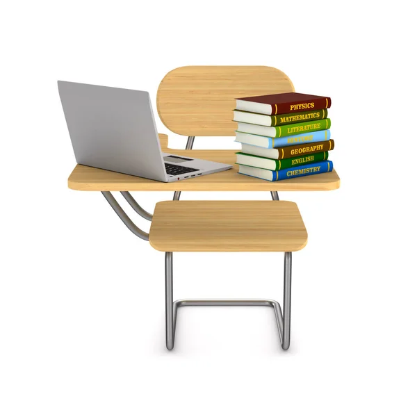 Schoolbureau Stapel Boeken Laptop Witte Achtergrond Geïsoleerde Illustratie — Stockfoto