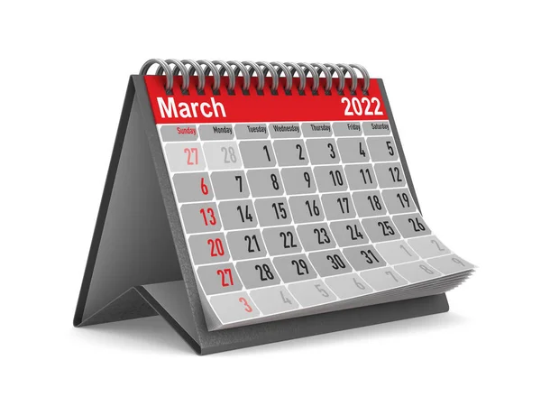 2022 Jaar Kalender Voor Maart Geïsoleerde Illustratie — Stockfoto