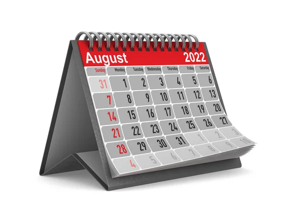 2022 Kalender För Augusti Isolerad Illustration — Stockfoto