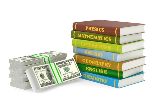 Pile School Books Money White Background Isolated Illustration — Stock Photo, Image