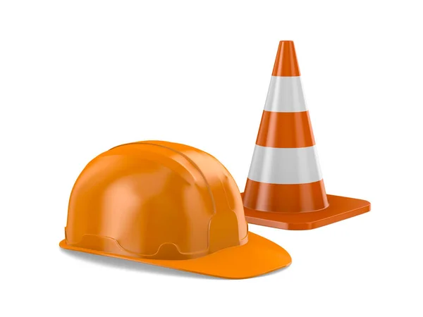 Orange Hard Hat Traffic Cone White Background Isolated Illustration — Stock Photo, Image