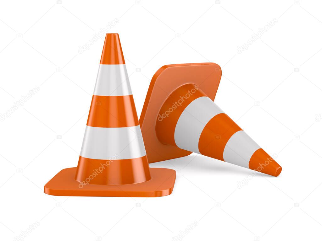 traffic cone on white background. Isolated 3d illustration