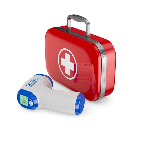 Kit Pronto Soccorso Termometro Sfondo Bianco Illustrazione Isolata — Foto Stock