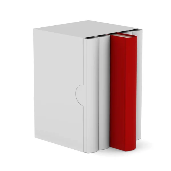 Πέντε Βιβλία Λευκό Εξώφυλλο Λευκό Φόντο Μεμονωμένη Τρισδιάστατη Απεικόνιση — Φωτογραφία Αρχείου