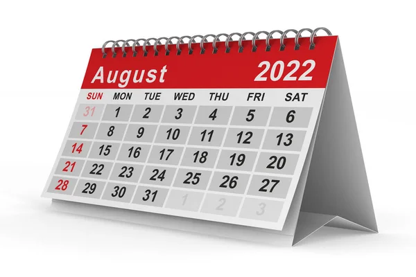 2022年 8月のカレンダー 孤立した3Dイラスト — ストック写真