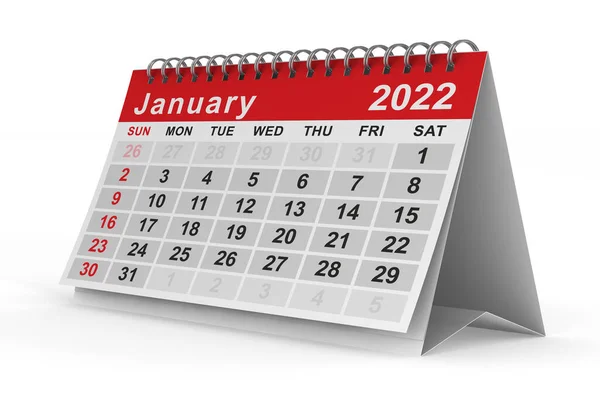 2022 Έτος Ημερολόγιο Ιανουαρίου Μεμονωμένη Τρισδιάστατη Απεικόνιση — Φωτογραφία Αρχείου
