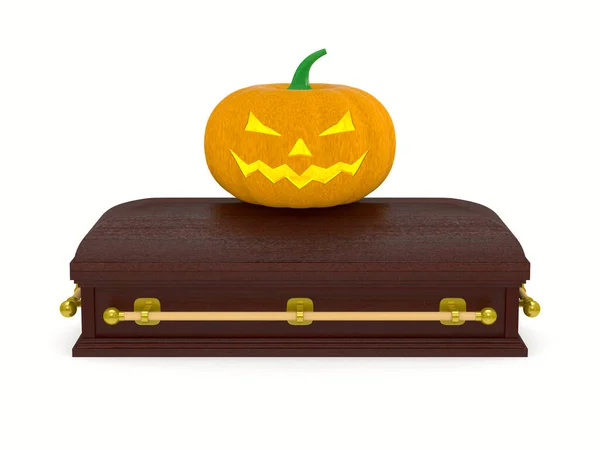 Halloween Pumpkin Coffin White Background Isolated Illustration — Stock Photo, Image