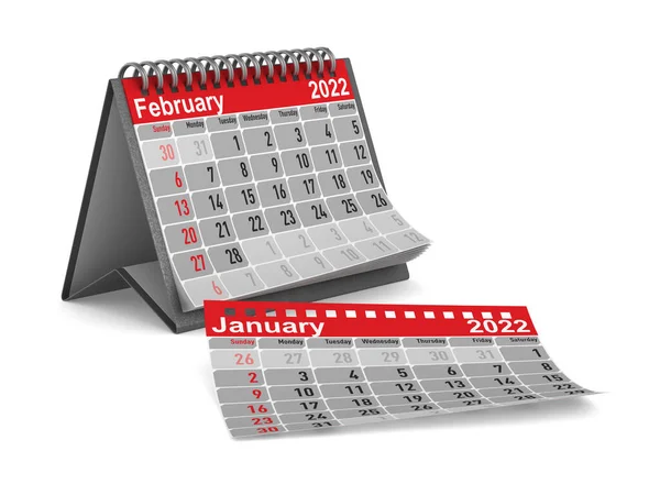 2022 Έτος Ημερολόγιο Φεβρουαρίου Μεμονωμένη Τρισδιάστατη Απεικόνιση — Φωτογραφία Αρχείου