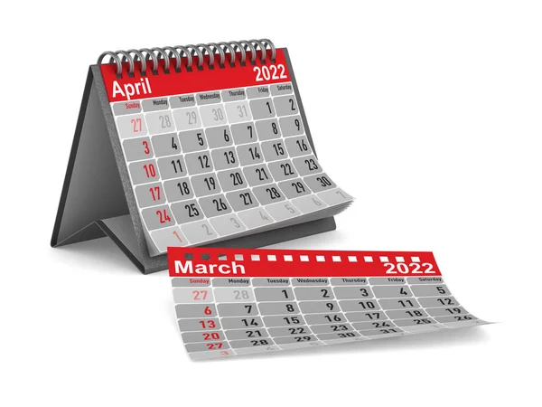 2022 Anos Calendário Para Abril Isolado Ilustração — Fotografia de Stock