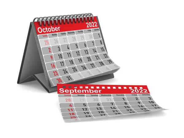 2022 Años Calendario Para Octubre Ilustración Aislada —  Fotos de Stock