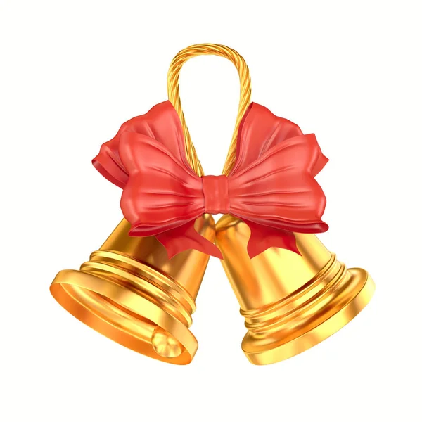 两个金色的铃铛 背景是白色的 孤立的3D插图 — 图库照片