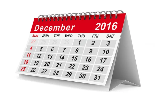 Jahreskalender 2016. Dezember. isoliertes 3D-Bild — Stockfoto