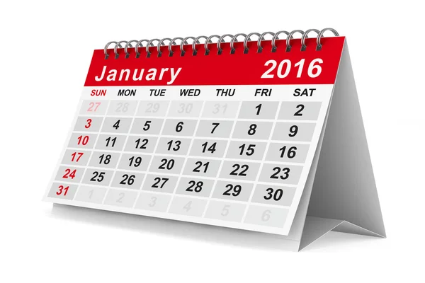 Calendario 2016 anno. Gennaio. Immagine 3D isolata — Foto Stock