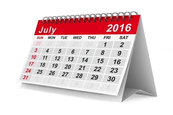 2016 års kalender. Juli. Isolerade 3d-bild — Stockfoto