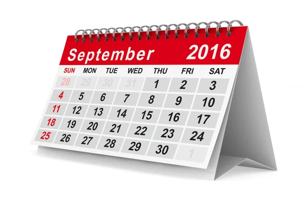 Calendario 2016 anno. Settembre. Immagine 3D isolata — Foto Stock