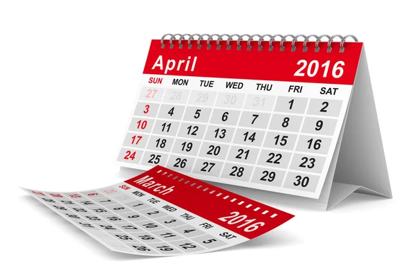 2016 års kalender. April. Isolerade 3d-bild — Stockfoto