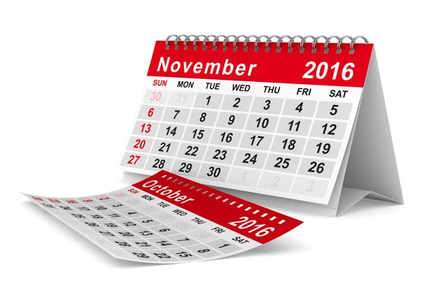 Calendrier 2016 année. Novembre. Image 3D isolée — Photo