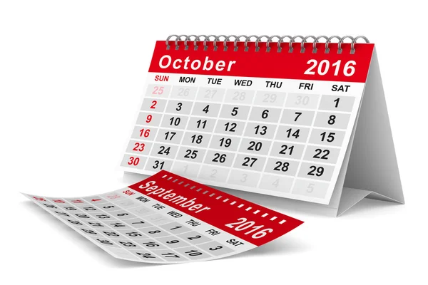 2016 calendario del año. Octubre. Imagen 3D aislada —  Fotos de Stock