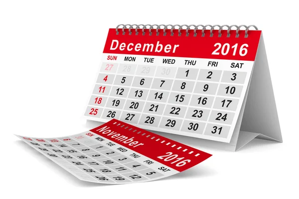 Calendario 2016 anno. Dicembre. Immagine 3D isolata — Foto Stock