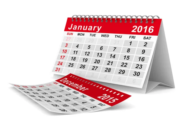 Calendario 2016 anno. Gennaio. Immagine 3D isolata — Foto Stock