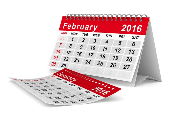 Jahreskalender 2016. Februar. isoliertes 3D-Bild — Stockfoto