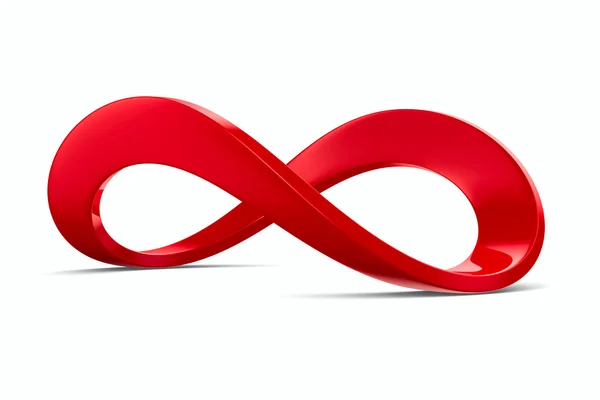 Sinal de infinito vermelho no fundo branco. Imagem 3D isolada — Fotografia de Stock