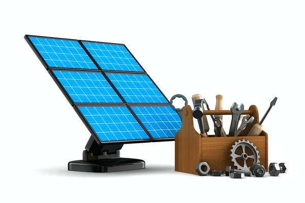 Solar batteri på vit bakgrund. isolerade 3d-bild — Stockfoto