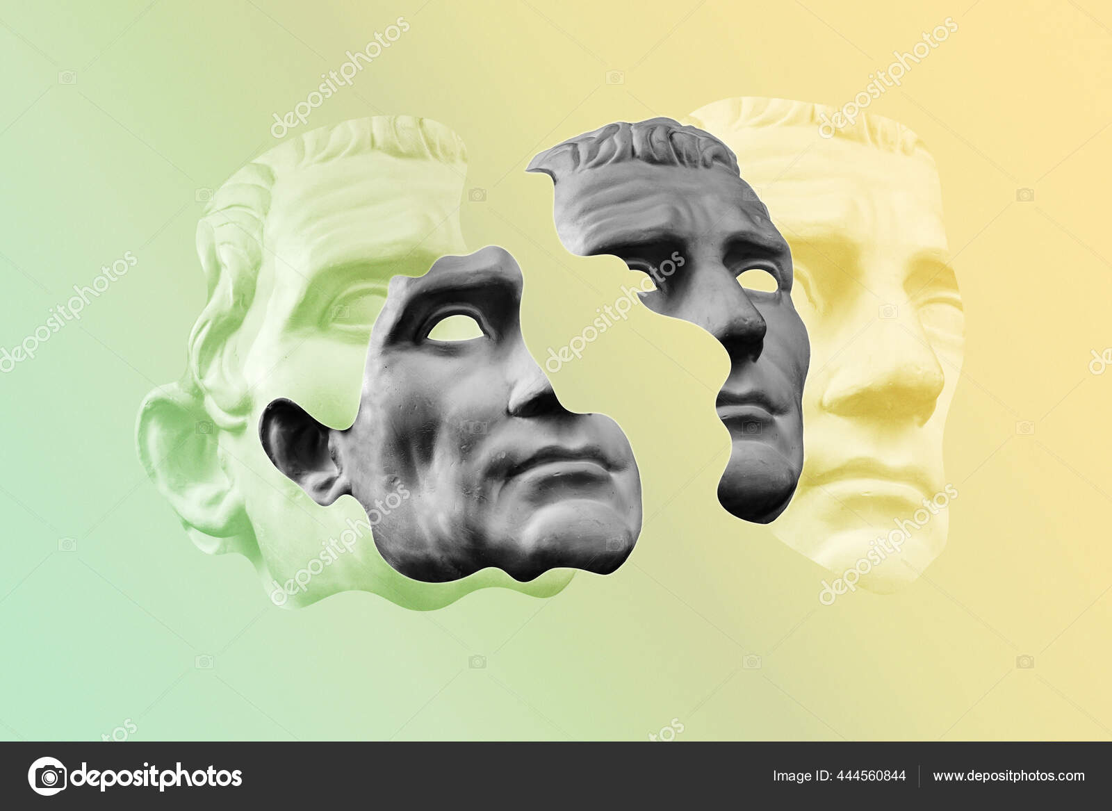 Коллаж С Гипсовой Антикварной Скульптурой Человеческого Лица В.