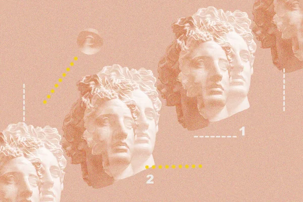 Kolaż Artystyczny Zabytkową Rzeźbą Twarzy Liczb Apollo Kształty Geometryczne Piękno — Zdjęcie stockowe