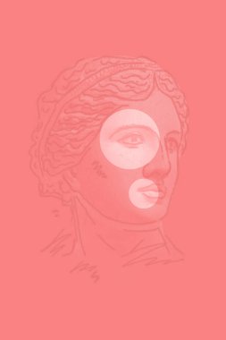 Soyut çizgi gerçeküstü yüz. Antik heykel kafasıyla modern sanat yaratıcı konsept imajı. Modern kübizm tarzında çılgın çağdaş çizimler. Pop sanat posteri. Zine kültürü. Acayip minimalist. Retro tasarımı.