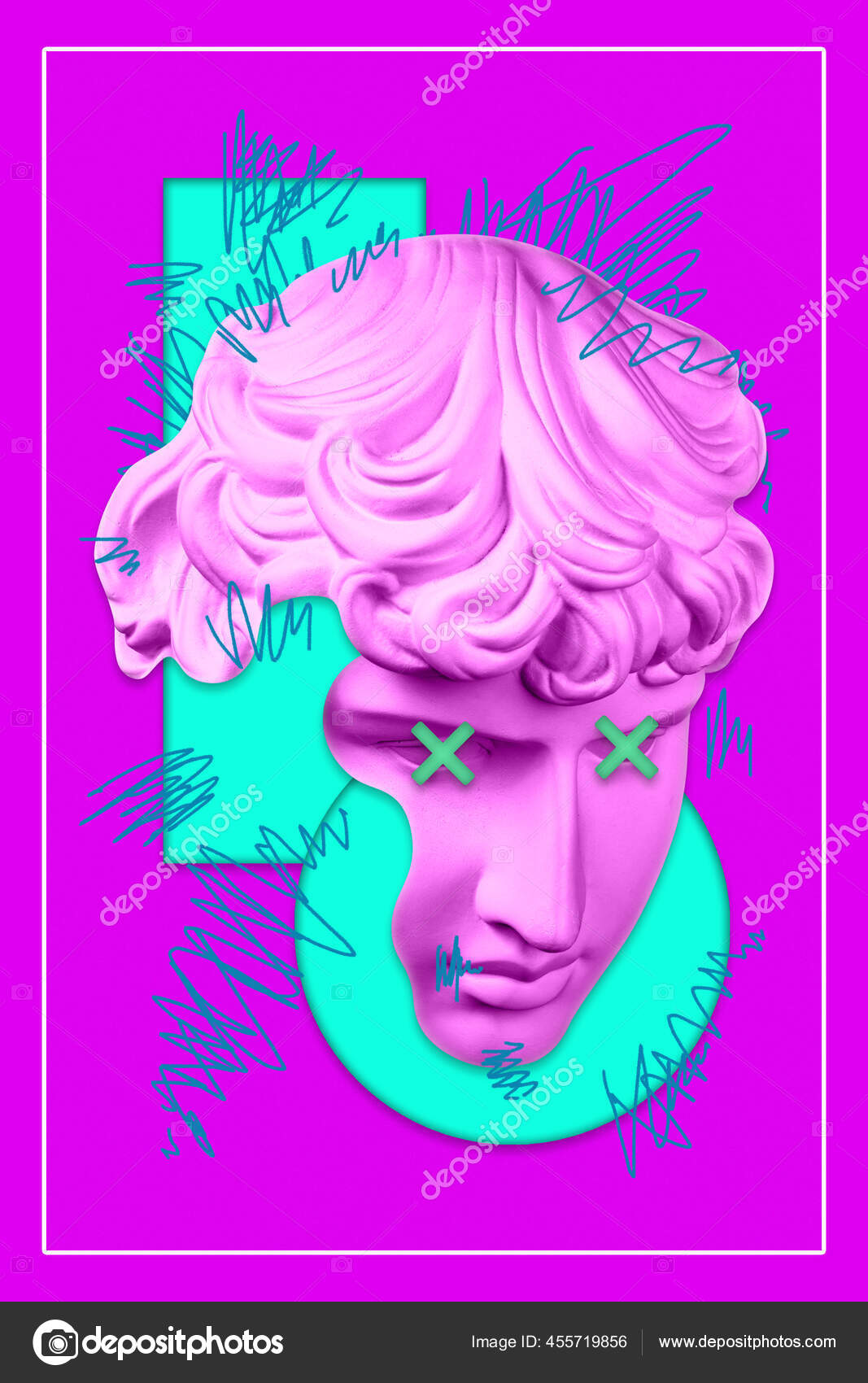 Коллаж С Гипсовой Антикварной Скульптурой Человеческого Лица В.