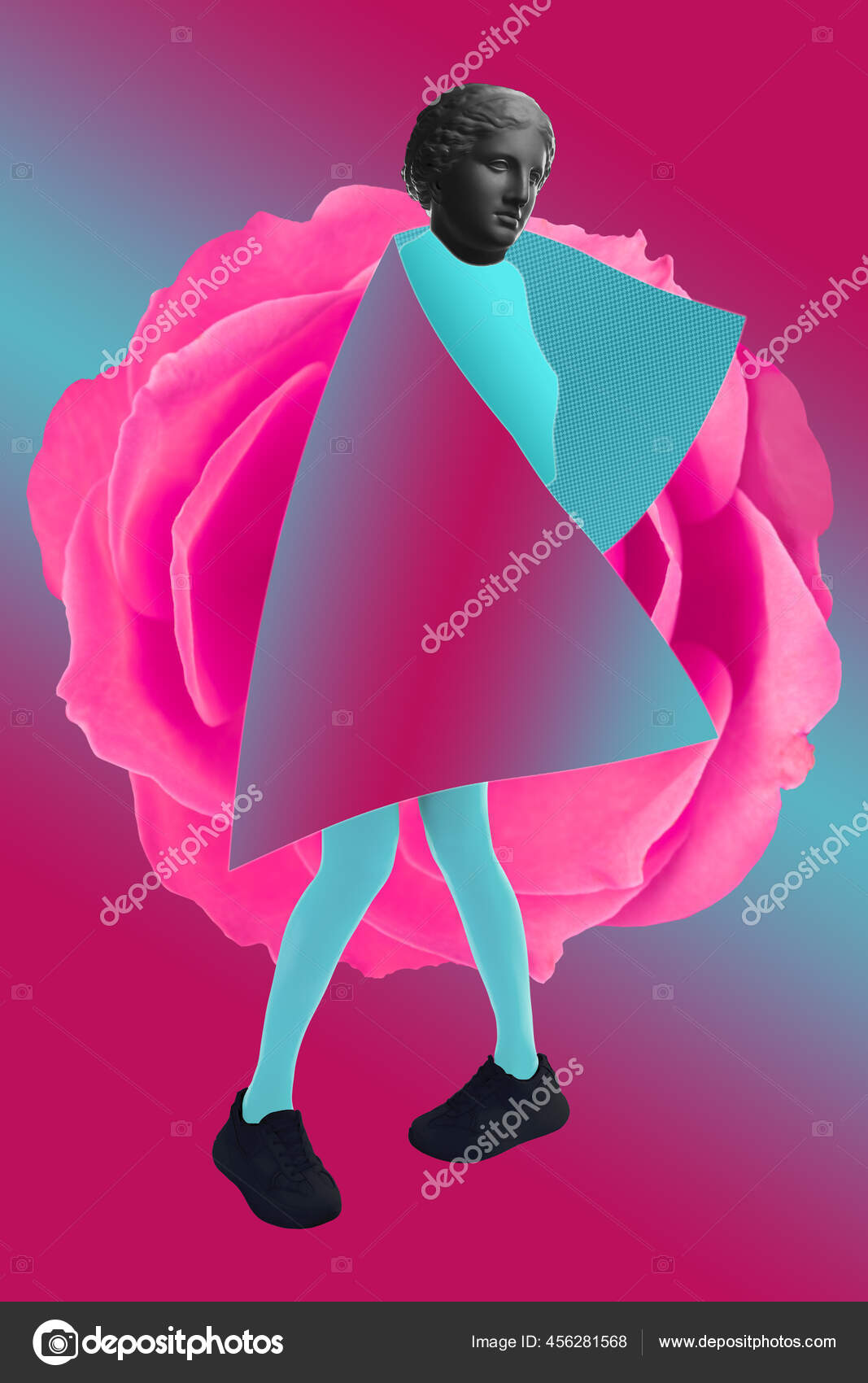 Коллаж С Гипсовой Антикварной Скульптурой Человеческого Лица В.