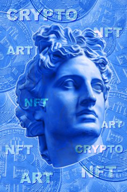 NFT Non ödenebilir jetonu. Kripto sanat konsepti. Eşsiz koleksiyonlar, oyun karakterleri, blok zinciri varlıkları ve dijital sanat eserleri satan teknoloji. Sanat piyasasının geleceği. Kripto para birimleri ve e-ticaret.