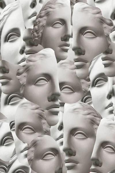 Bakgrund. Collage med gips antika skulptur av mänskligt ansikte i popkonst stil. Modern kreativ konceptbild med antikt statyhuvud. Funkig minimalism. Zinekultur. Samtida konststruktur. — Stockfoto