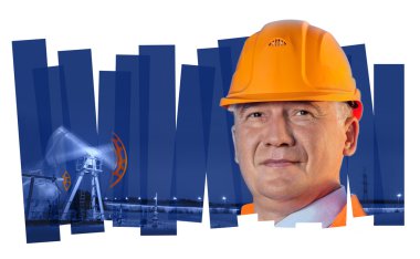 Bir petrol alanında mühendislik. Kolaj oluşturma.