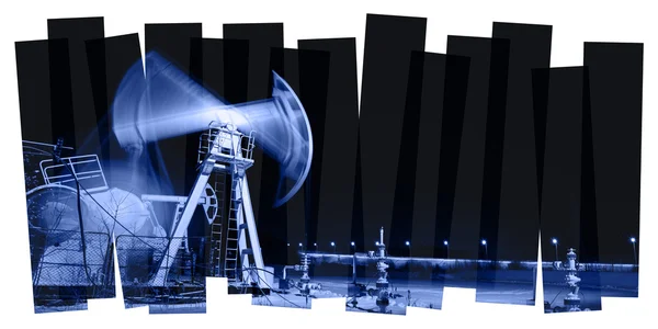 Pump jack and wellhead. Toned collage. — Stock Photo, Image