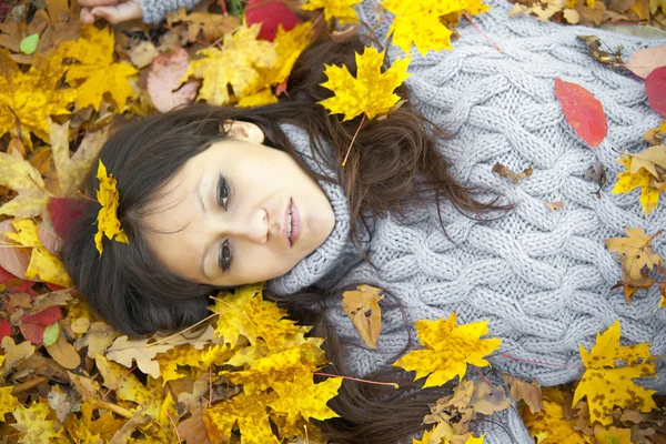 Awesomr menina bonita na floresta de outono — Fotografia de Stock